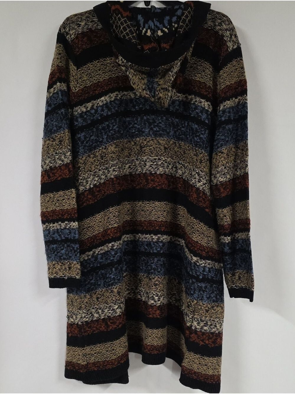 Bobeau Hooded Southwestern Geometric Tribal Long Duster Cardigan Sweater, Sz Lg - Picture 3 of 11
